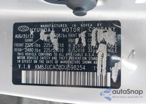 2013 Hyundai Tucson Limited из США, поврежденный, VIN KM8JUCAC8DU598254